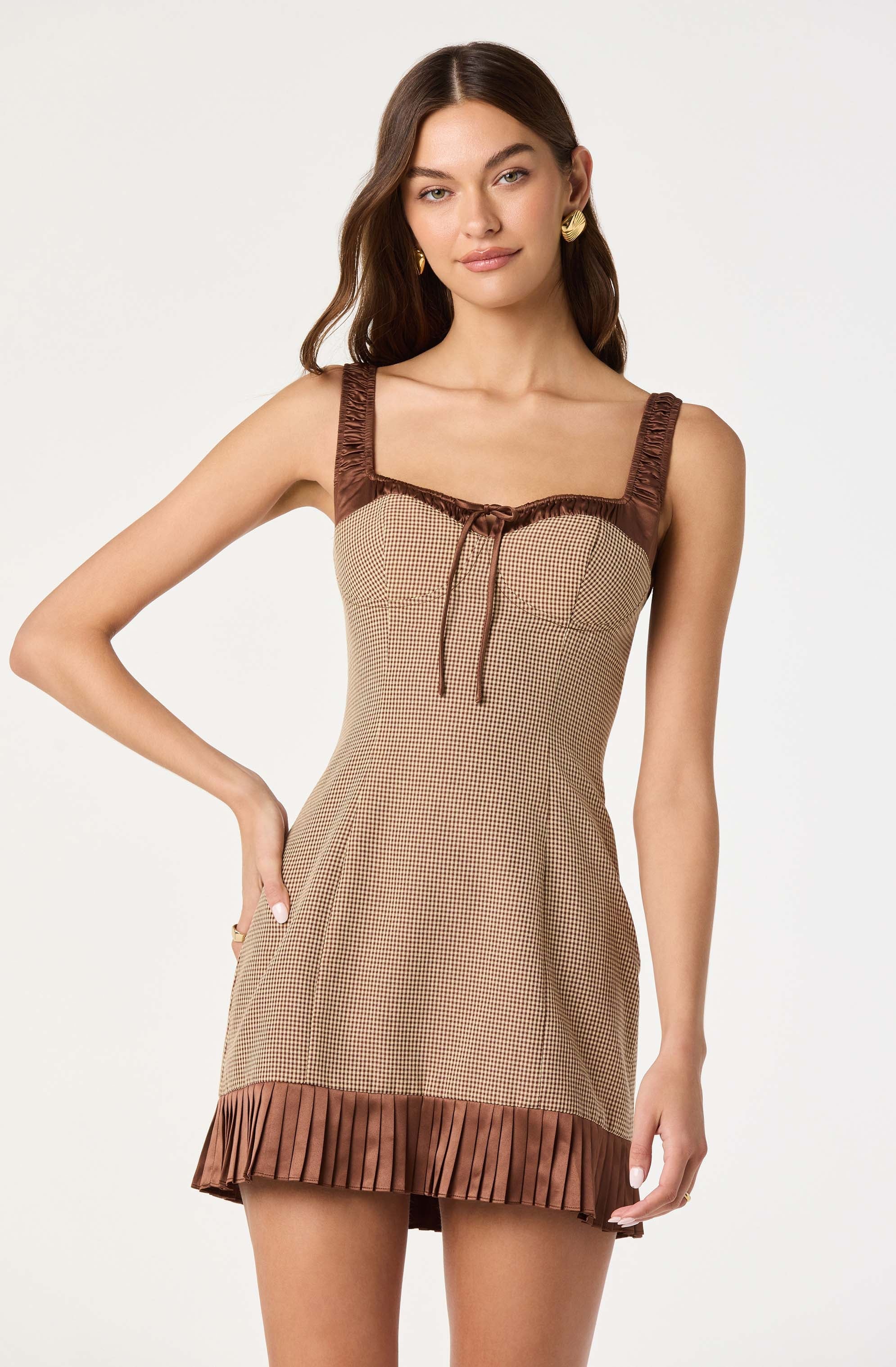 Lbruh Gingham Milkmaid Contrast Mini Dress
