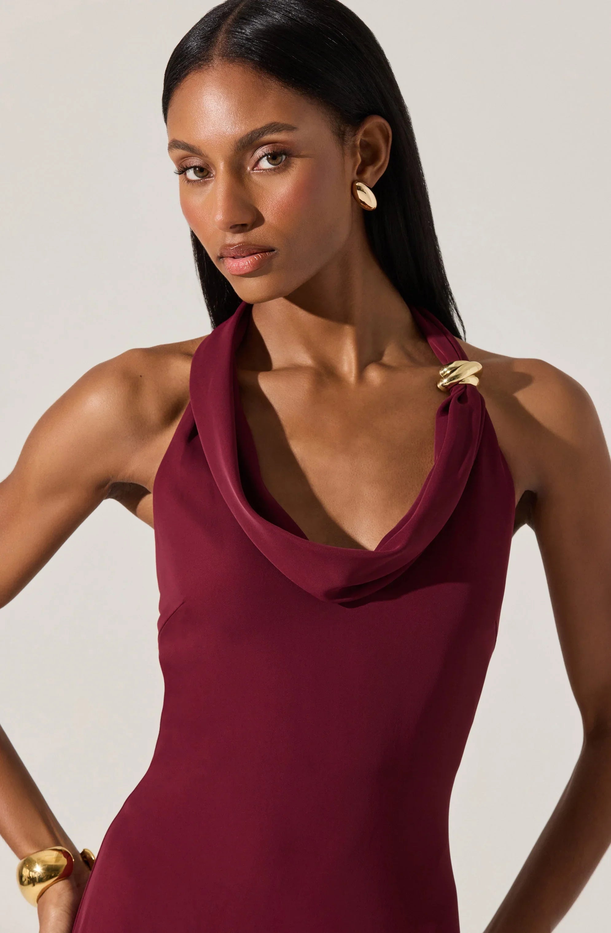 Lbruh Alanna Halter Cowl Neck Midi Dress