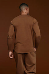 Long Sleeve Curved Hem T-Shirt | Chocolate