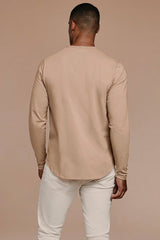Long Sleeve Curved Hem T-Shirt | Sand